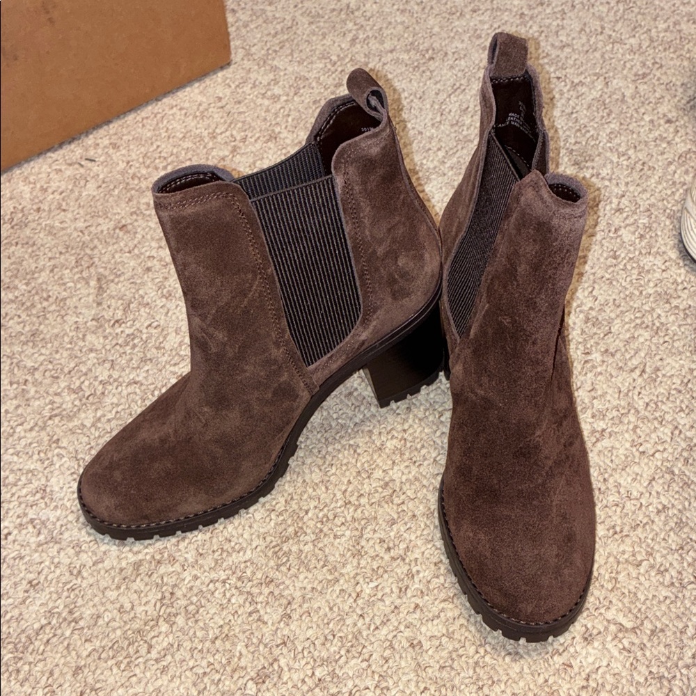 Women’s Suede Chelsea Ankle Booties in Dark Brown